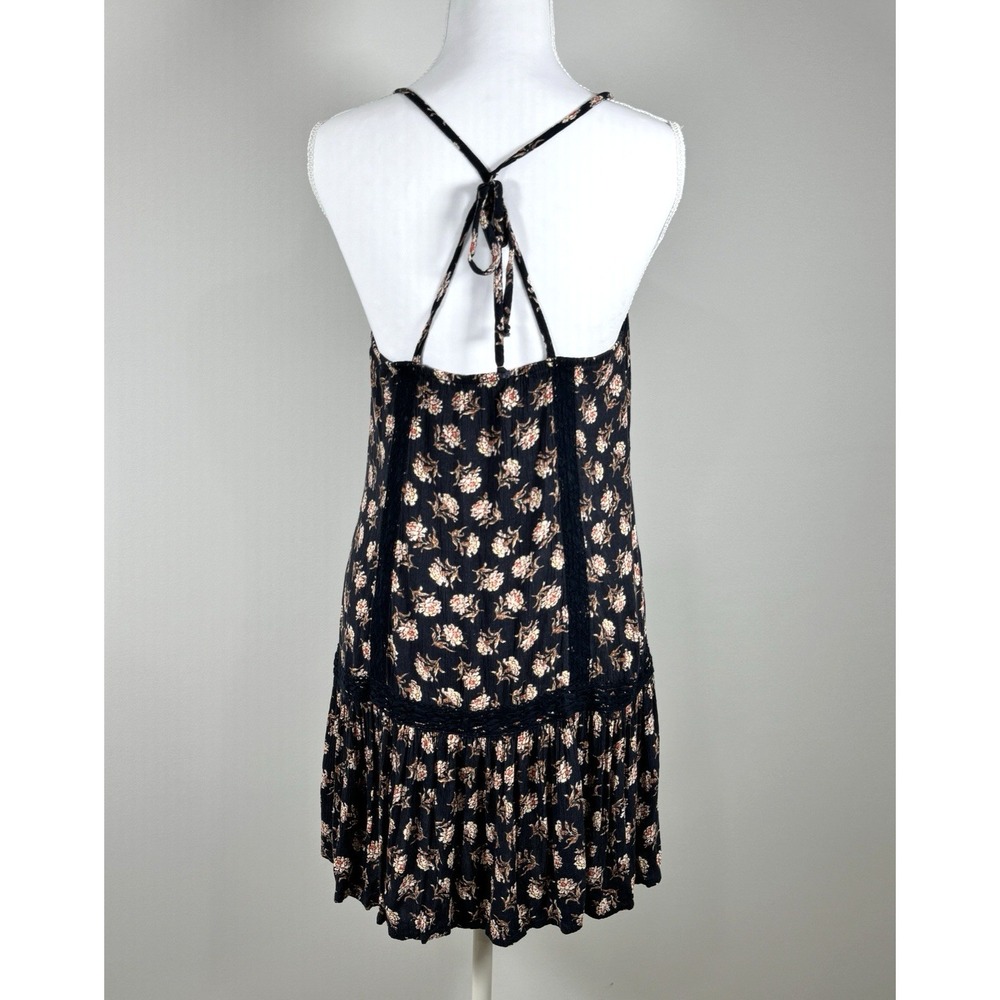 AEO Floral Boho Mini Dress XS Lace Trim Strappy Drop Waist Coquette Dark Fairy - Picture 2 of 9